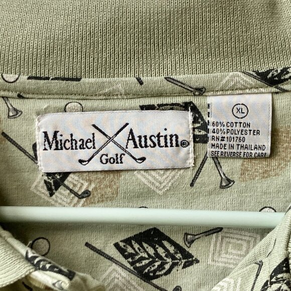 Michael Austin Golf Shirt Mens Size XL Vintage New All Over Print Clubs Ball NWT - Picture 7 of 13